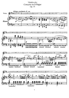 Concerto for Violin and Orchestra in D Major, TH 59 Op.35: Version for violin and piano by Pyotr Tchaikovsky