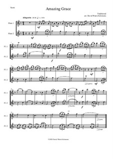 6 simple duets based on hymns: Amazing Grace, for 2 flutes by folklore, Charles Hutchinson Gabriel, Phoebe Palmer Knapp, John Bacchus Dykes, Eugene Bartlett