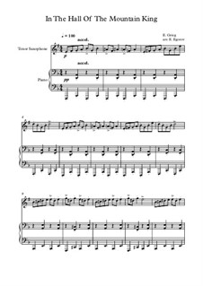 10 Easy Classical Pieces for Tenor Saxophone and Piano Vol.2: In The Hall Of The Mountain King by Johann Sebastian Bach, Henry Purcell, Georges Bizet, Ludwig van Beethoven, Edvard Grieg, Alexander Borodin, Pyotr Tchaikovsky, Franz Xaver Gruber