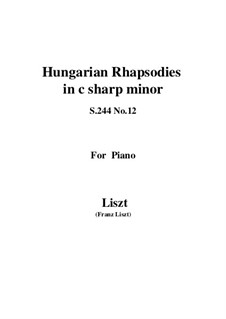 No.12 in C Sharp Minor, for Piano, S.244: For a single performer by Franz Liszt