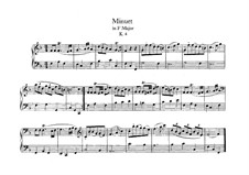 Minuet for Piano in F Major, K.4: For a single performer by Wolfgang Amadeus Mozart