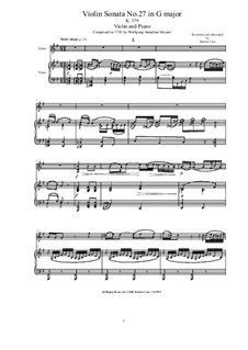 Sonata for Violin and Piano No.27 in G Major, K.379: Score, solo part by Wolfgang Amadeus Mozart