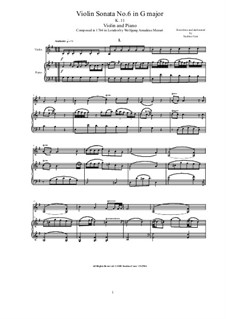Sonata for Violin (or Flute) and Piano No.2 in G Major, K.11: Score and solo part by Wolfgang Amadeus Mozart
