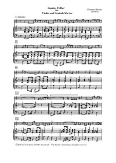 Sonate, F-Dur, für Violine und Cembalo/Klavier: Gesamtpartitur by Thomas Bäurle