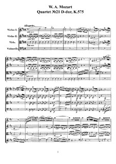 String Quartet No.21 in D Major, K.575: Full score, parts by Wolfgang Amadeus Mozart