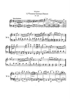 Twelve Viennese German Dances, D.128: For piano by Franz Schubert
