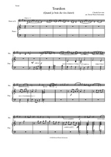 Tourdion (Quand je bois du vin clairet): Variations, for tenor horn (horn in E flat)  and piano by Claude Gervaise