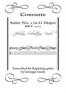 Suite for Cello No.1 in G Major, BWV 1007: Courante, for acoustic guitar (flatpicking) by Johann Sebastian Bach