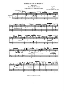 Partita for Violin No.1 in B Minor, BWV 1002: For a single performer by Johann Sebastian Bach