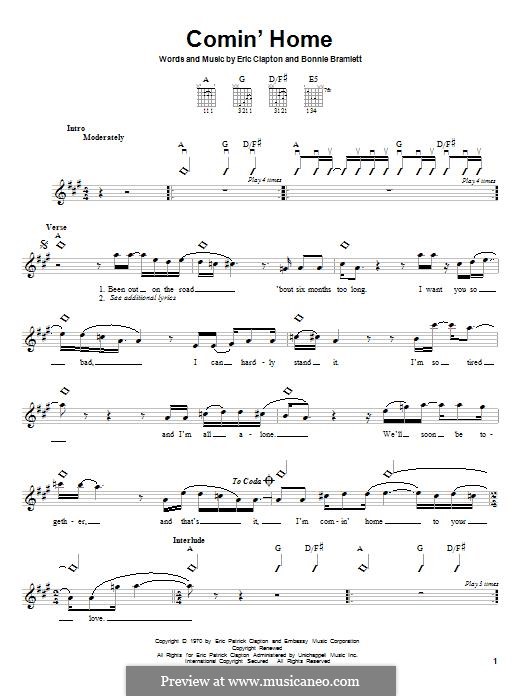 Comin' Home: For guitar by Bonnie Bramlett