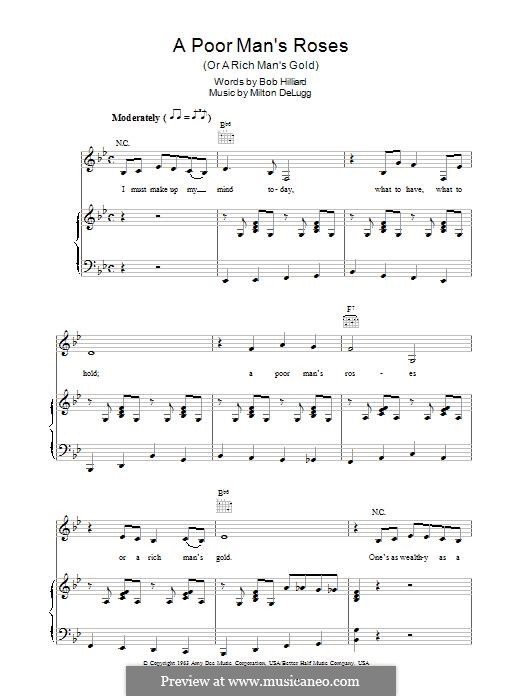 A Poor Man's Roses (Patsy Cline) by M. DeLugg - sheet music on MusicaNeo