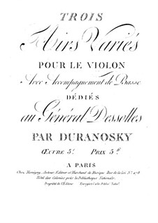 Trois airs variés for Violin and Basso Continuo, Op.5: Basso continuo part by August Duranowski