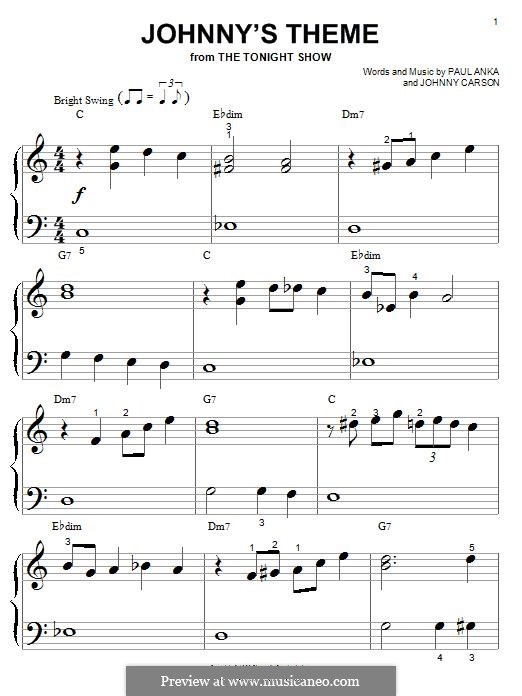 Johnny's Theme: For piano by Paul Anka, Johnny Carson