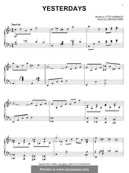 Yesterdays (from Roberta): For piano by Jerome Kern