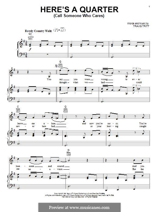 Here's a Quarter (Call Someone Who Cares): For violin and piano (or guitar) by Travis Tritt
