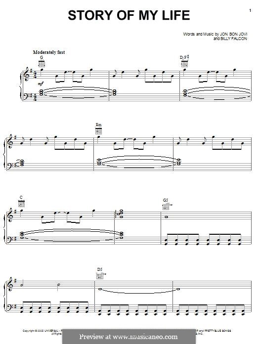 Story of My Life (Bon Jovi): For voice and piano (or guitar) by Billy Falcon, Jon Bon Jovi