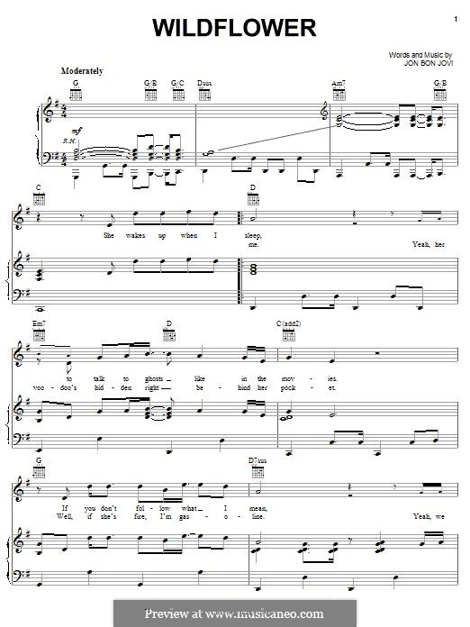 Wildflower (Bon Jovi) by J.B. Jovi, R. Sambora sheet music on MusicaNeo