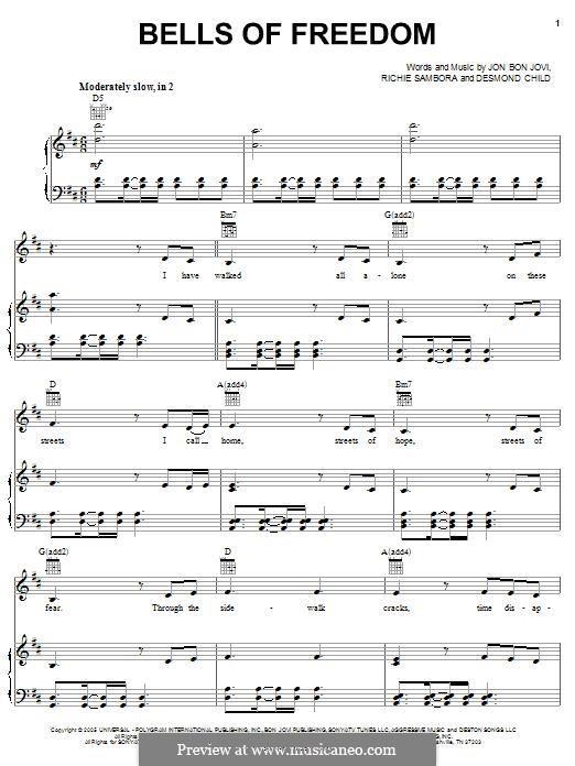 Bells of Freedom (Bon Jovi): For voice and piano (or guitar) by Desmond Child, Jon Bon Jovi, Richie Sambora