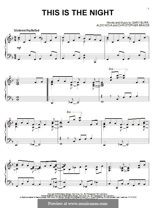 This is the Night: For piano by Aldo Nova, Chris Braide, Gary Burr