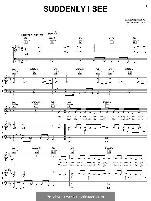 Suddenly I See by KT Tunstall - sheet music on MusicaNeo