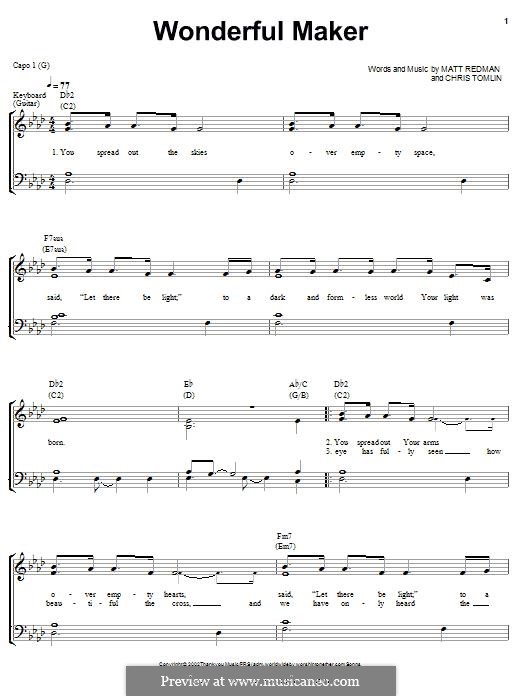 Wonderful Maker: For voice and piano (or guitar) by Chris Tomlin, Matt Redman