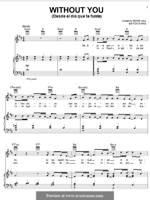 Without You (Badfinger) by P. Ham, T. Evans sheet music on MusicaNeo