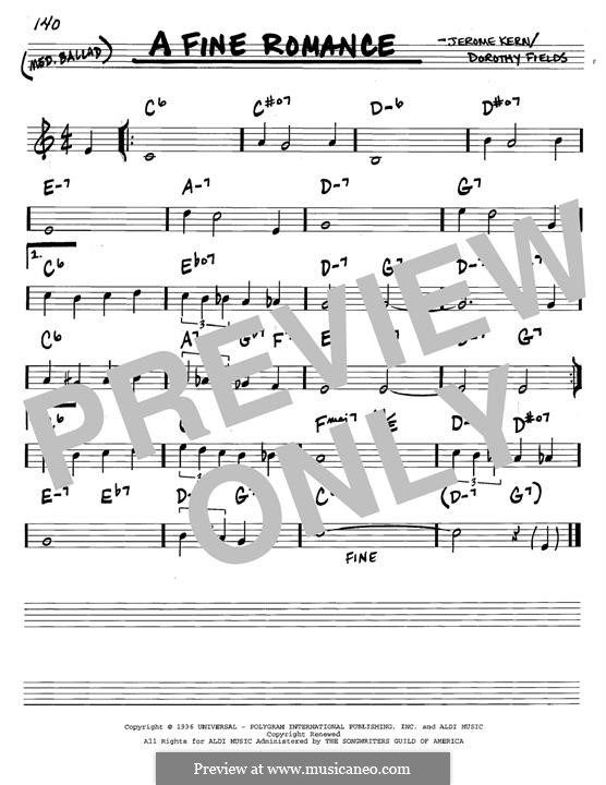 A Fine Romance: Melody line by Jerome Kern