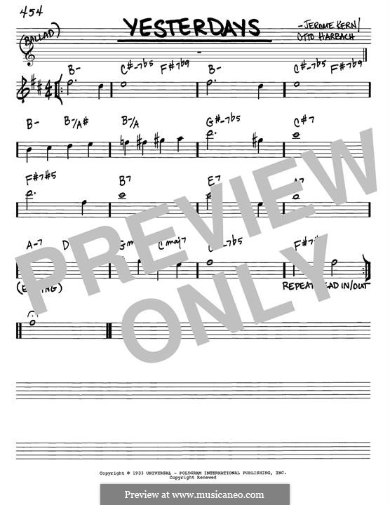 Yesterdays (from Roberta): Melody line by Jerome Kern