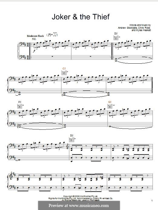 Joker and the Thief (Wolfmother) by A. Stockdale, C. Ross, M. Heskett on MusicaNeo Joker and the Thief (Wolfmother) by A. Stockdale, C. Ross, M. Heskett on MusicaNeo