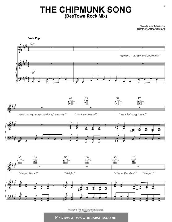 The Chipmunk Song (Alvin and the Chipmunks): For voice and piano (or guitar) by Ross Bagdasarian