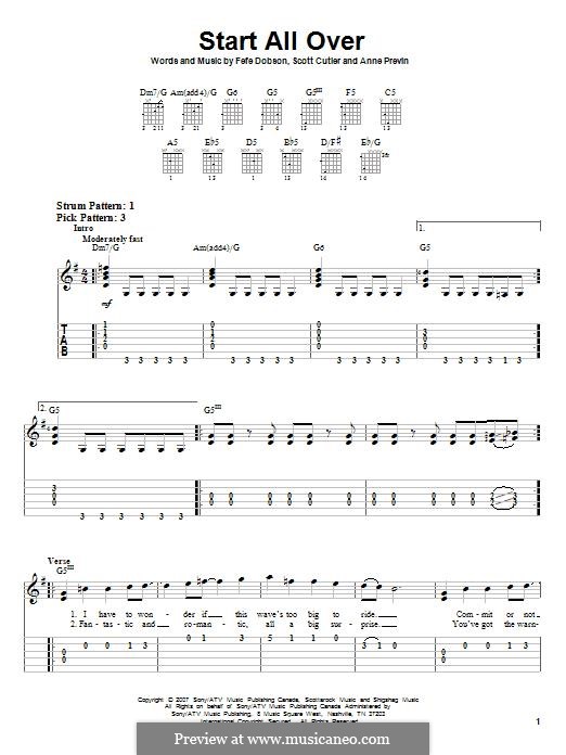 Start All Over (Hannah Montana): For guitar with tab by Anne Preven, Fefe Dobson, Scott Cutler