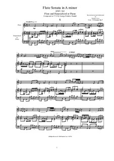 Sonata for Flute and Harpsichord in A Minor, HWV 362 Op.1 No.4: Score, solo part by Georg Friedrich Händel