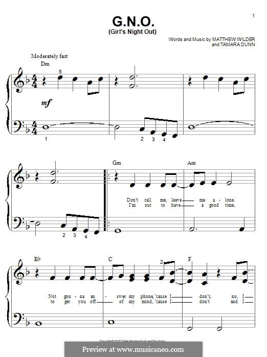 G.N.O. (Girl's Night Out): For piano by Matthew Wilder, Tamara Dunn
