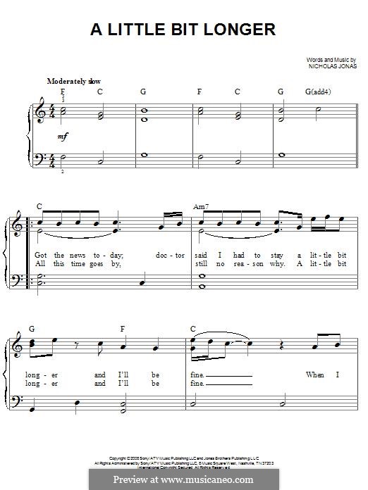 A Little Bit Longer (Jonas Brothers): For piano by Nicholas Jonas