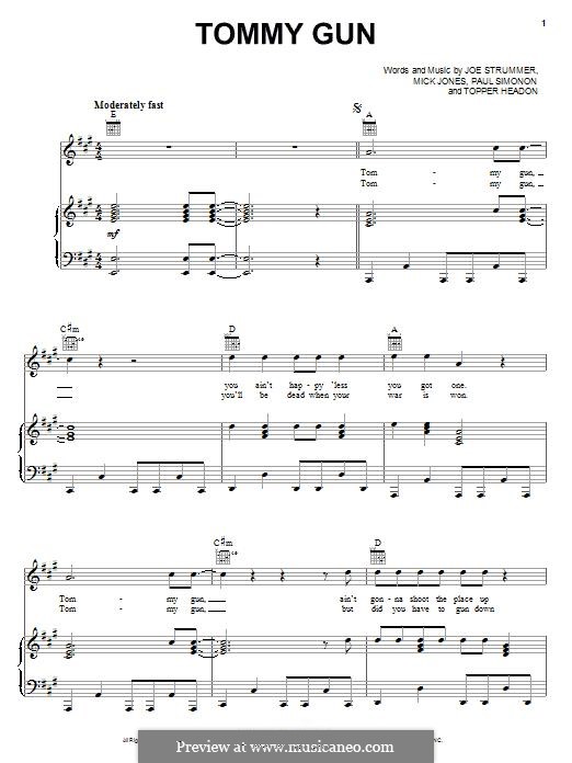 Tommy Gun (The Clash): For voice and piano (or guitar) by Joe Strummer, Mick Jones