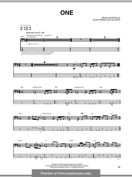 One (Metallica): For bass guitar by James Hetfield, Lars Ulrich