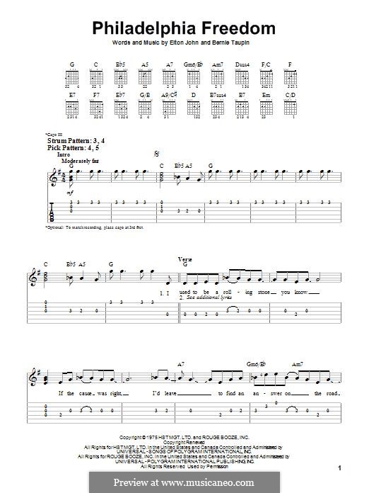 Philadelphia Freedom: For guitar with tab by Elton John