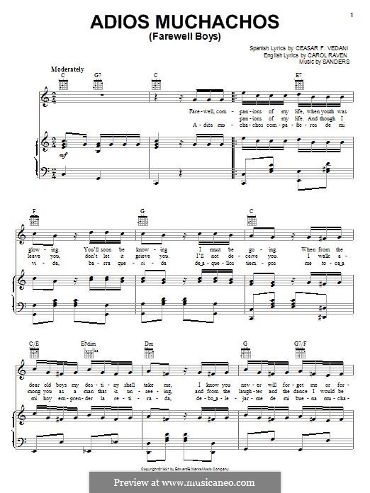 Adios Muchachos: For voice and piano (or guitar) by Julio Cesar Sanders