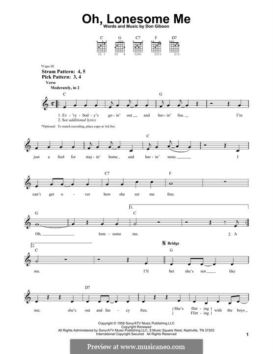 Oh, Lonesome Me: For guitar by Don Gibson