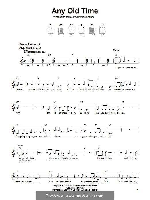 Any Old Time: For guitar by Jimmie Rodgers