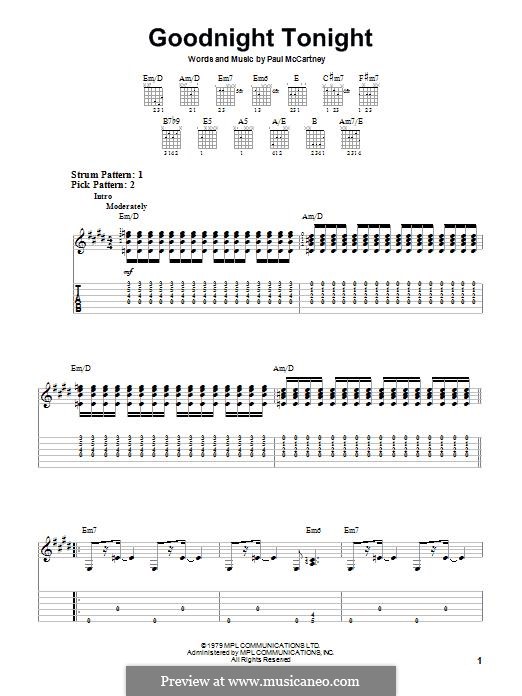 Goodnight Tonight: For guitar by Paul McCartney