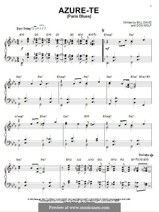 Azure-Te (Paris Blues): For piano by Billy Davis