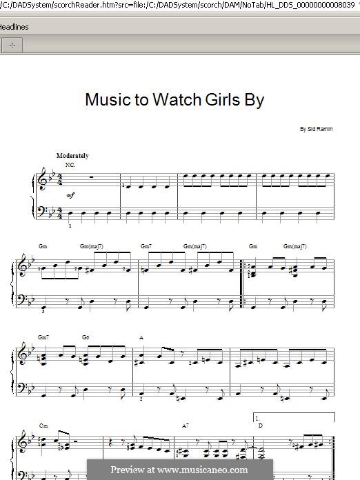 Music to Watch Girls By: For piano by Anthony Velona, Sidney Ramin