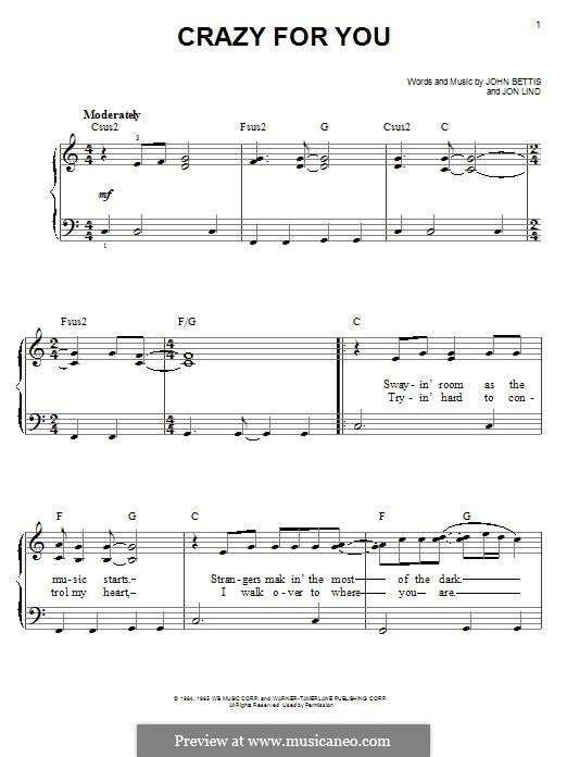 Crazy for You (Madonna) by J. Lind, J. Bettis sheet music on MusicaNeo