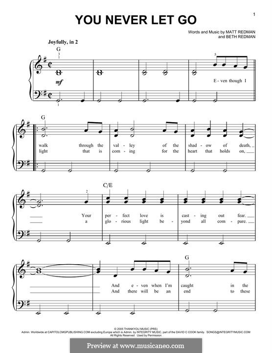 You Never Let Go: For piano by Matt Redman, Beth Redman