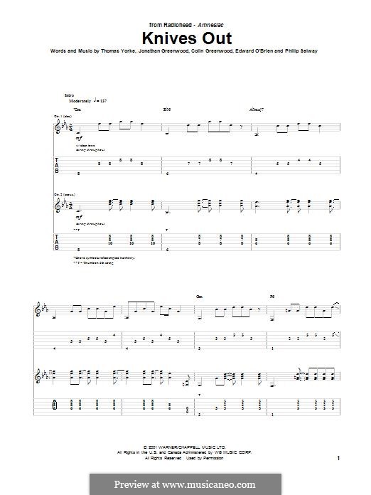 Knives Out (Radiohead): For guitar with tab by Colin Greenwood, Ed O'Brien, Jonny Greenwood, Phil Selway, Thomas Yorke