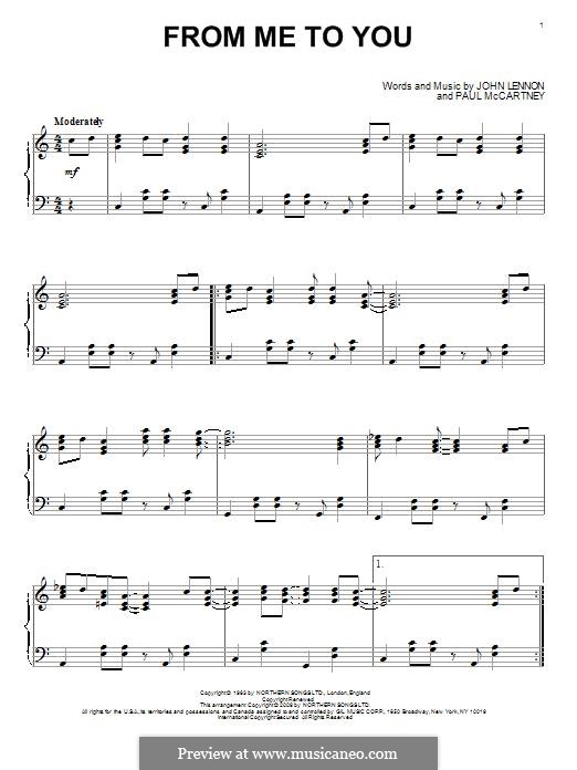 From Me to You (The Beatles): For piano by John Lennon, Paul McCartney