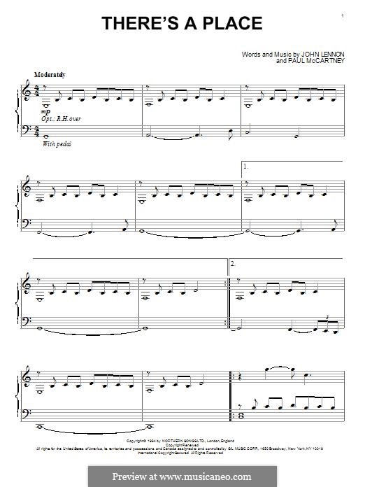 There's a Place (The Beatles): For piano by John Lennon, Paul McCartney