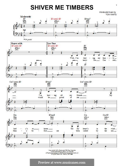 Shiver Me Timbers By T Waits Sheet Music On Musicaneo