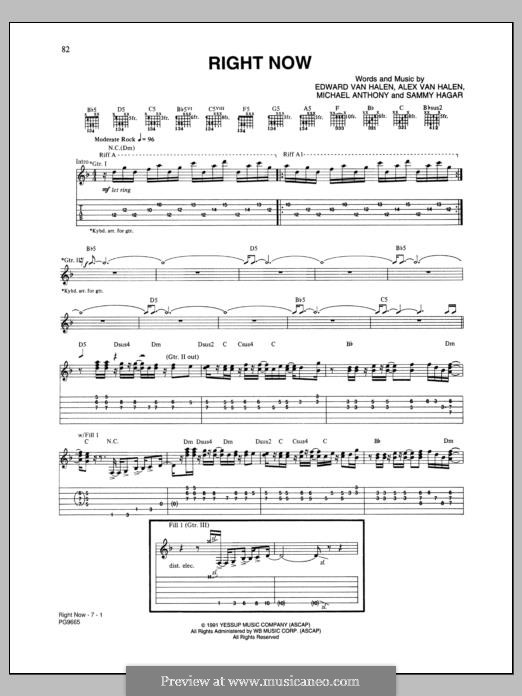 Right Now (Van Halen): For guitar by Alex Van Halen, Edward Van Halen, Michael Anthony, Sammy Hagar